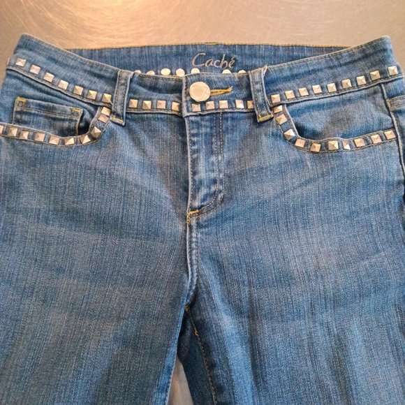 Cache Boot Cut Mid Rise Denim Jeans, Stud Details Excellent Y2K - Picture 4 of 7